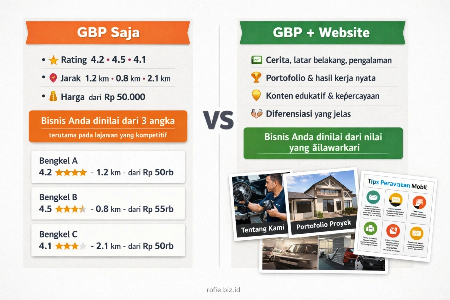 Bisnis lokal yang hanya mengandalkan GBP cenderung dibandingkan berdasarkan harga, rating, dan jarak saja