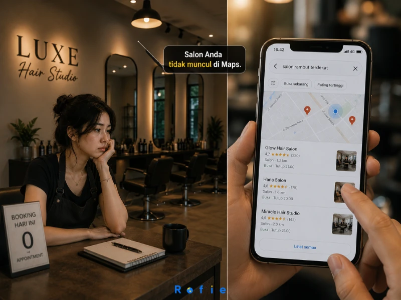 Pemilik salon yang bisnisnya tidak muncul di hasil pencarian Google Maps untuk query salon rambut terdekat — sementara customer menemukan kompetitor lain