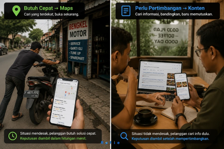 Customer mencari informasi bisnis lokal di Google sebelum memutuskan ke mana harus pergi
